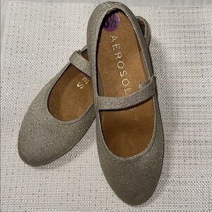 AEROSOLES 8.5 BOAZ Tan Gold Metallic Comfortable Knit Mary Jane Ballet Flats